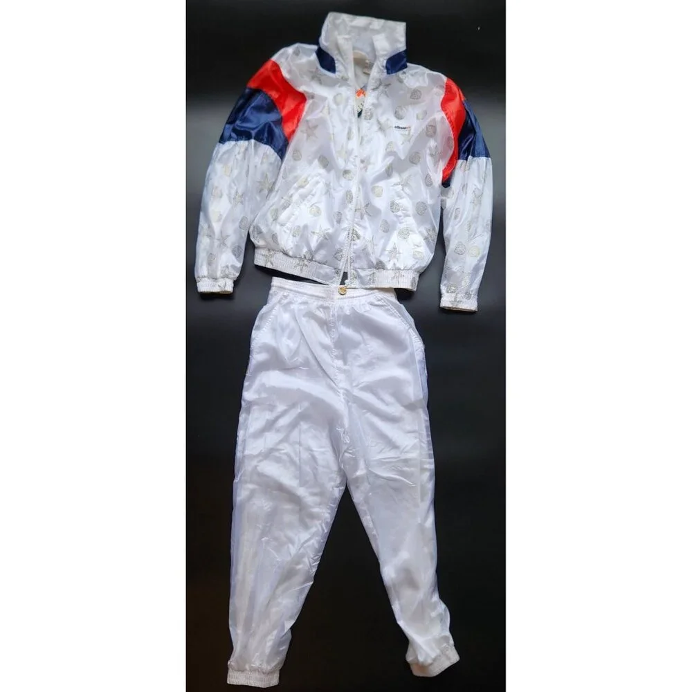 Vintage Ellesse Nautical Nylon Tracksuit White Red‎ Blue 1980s